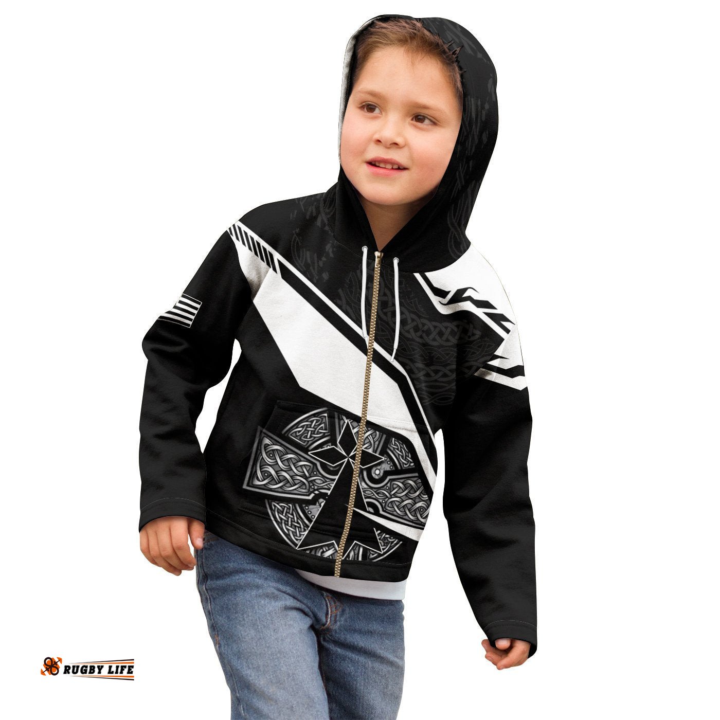 Kid Brittany Celtic Zip Up Hoodie Kid Celtic Cross and Brittany Stoat Ermine