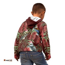 Australia Christmas Kid Hoodie Kookaburra Santa on Red Bottlebrush