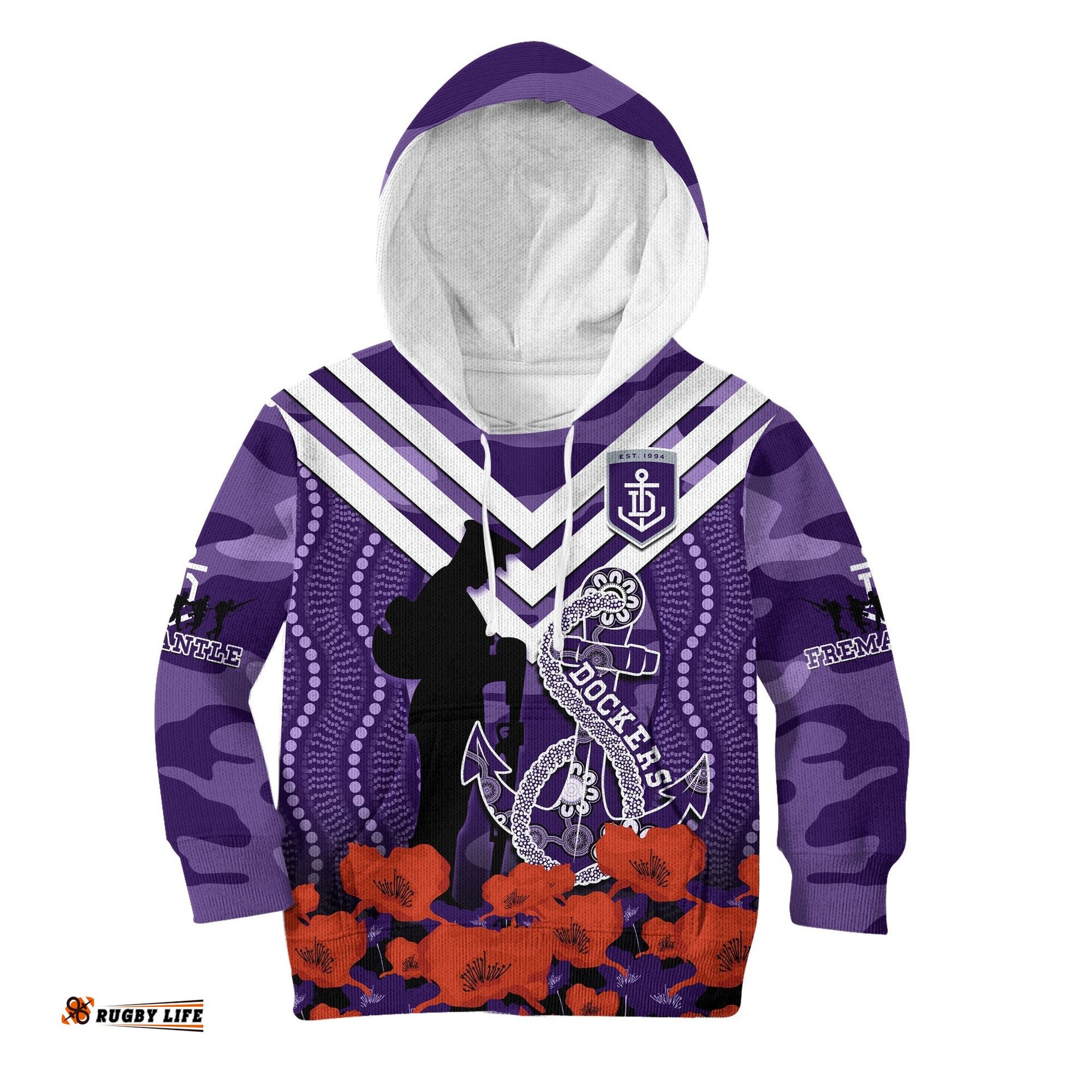 Dockers Football ANZAC Hoodie KID Aboriginal Mix Poppy Camouflage