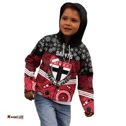 Custom St Kilda Football Christmas Kid Hoodie Merry Xmas Mix Aboriginal Art