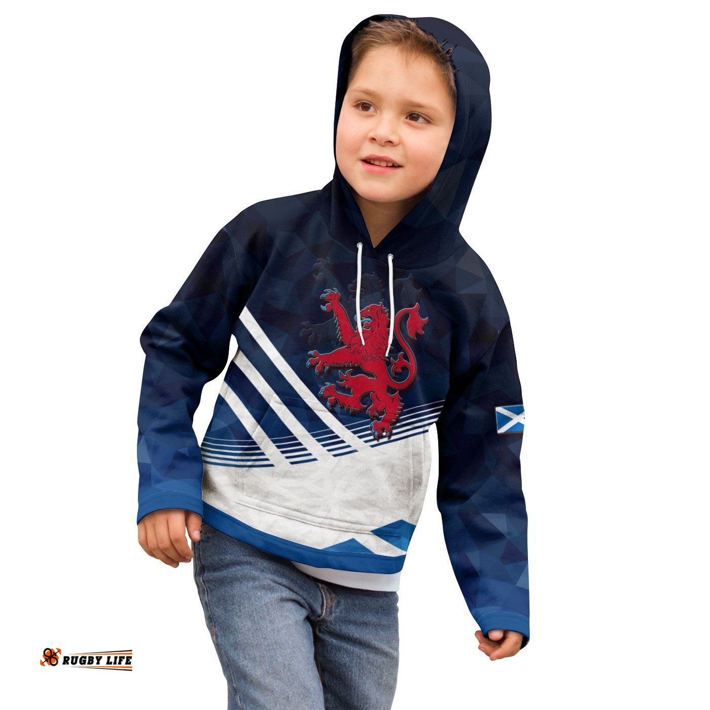 Kid Scotland Celtic Hoodie Scottish Flag Lion Polygon Style
