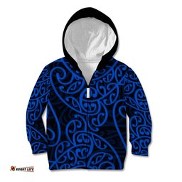 New Zealand Kid Hoodie Maori Pattern Blue