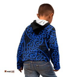 New Zealand Kid Hoodie Maori Pattern Blue