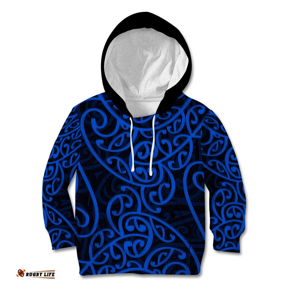 New Zealand Kid Hoodie Maori Pattern Blue