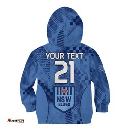 Custom Text And Number NSW Blues Rugby Kid Hoodie Origin New South Wales Sporty Style