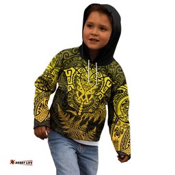 New Zealand Rugby Kid Hoodie Silver Fern All Black Mix Ta Moko Gold Style 04