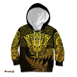 New Zealand Rugby Kid Hoodie Silver Fern All Black Mix Ta Moko Gold Style 04