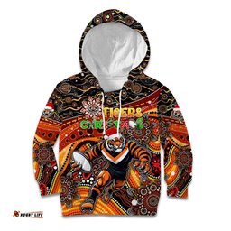 Merry Christmas Wests Tigers Kid Hoodie Aboriginal Santa Rugby Mascot The Tigers