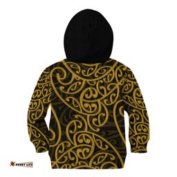New Zealand Kid Hoodie Maori Pattern Gold