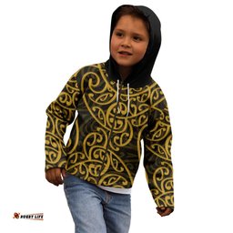 New Zealand Kid Hoodie Maori Pattern Gold
