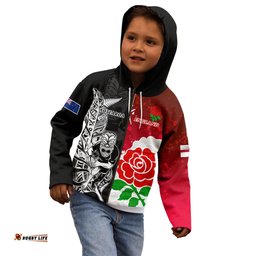 New Zealand And England Rugby Kid Hoodie World Cup All Black Combine Red Roses