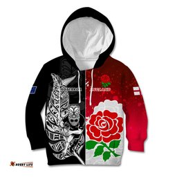New Zealand And England Rugby Kid Hoodie World Cup All Black Combine Red Roses