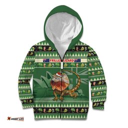 Aussie Frilled Lizard Kid Hoodie Merry Christmas
