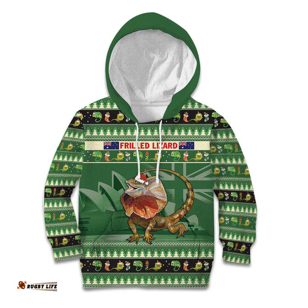 Aussie Frilled Lizard Kid Hoodie Merry Christmas