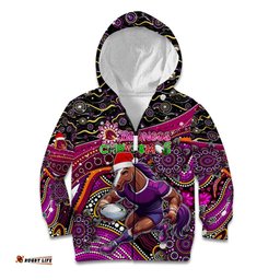 Merry Christmas Broncos Kid Hoodie Aboriginal Santa Rugby Mascot Brisbane