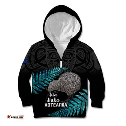 Custom New Zealand Silver Fern Rugby Kid Hoodie Pacific Kia Haka Kiwis With Maori Ta Moko