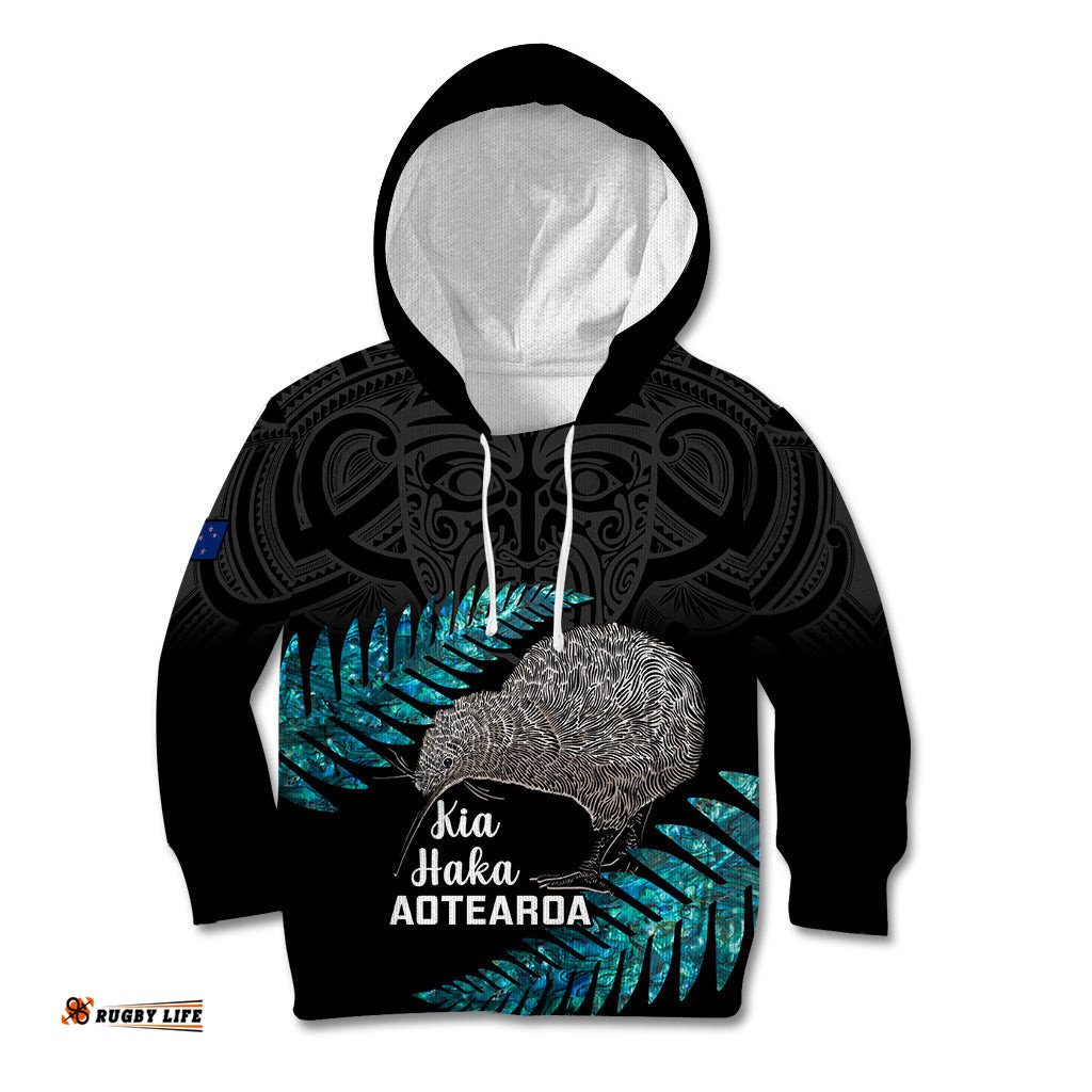 Custom New Zealand Silver Fern Rugby Kid Hoodie Pacific Kia Haka Kiwis With Maori Ta Moko