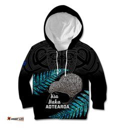 Custom New Zealand Silver Fern Rugby Kid Hoodie Pacific Kia Haka Kiwis With Maori Ta Moko