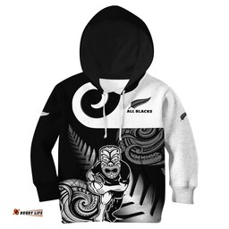 Custom Text And Number New Zealand Silver Fern Rugby Hoodie KID All Black Maori Koru