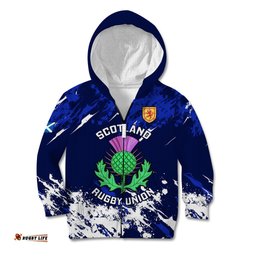 Custom Scotland Rugby Kid Hoodie World Cup Go Scottish Thistle Grunge Style