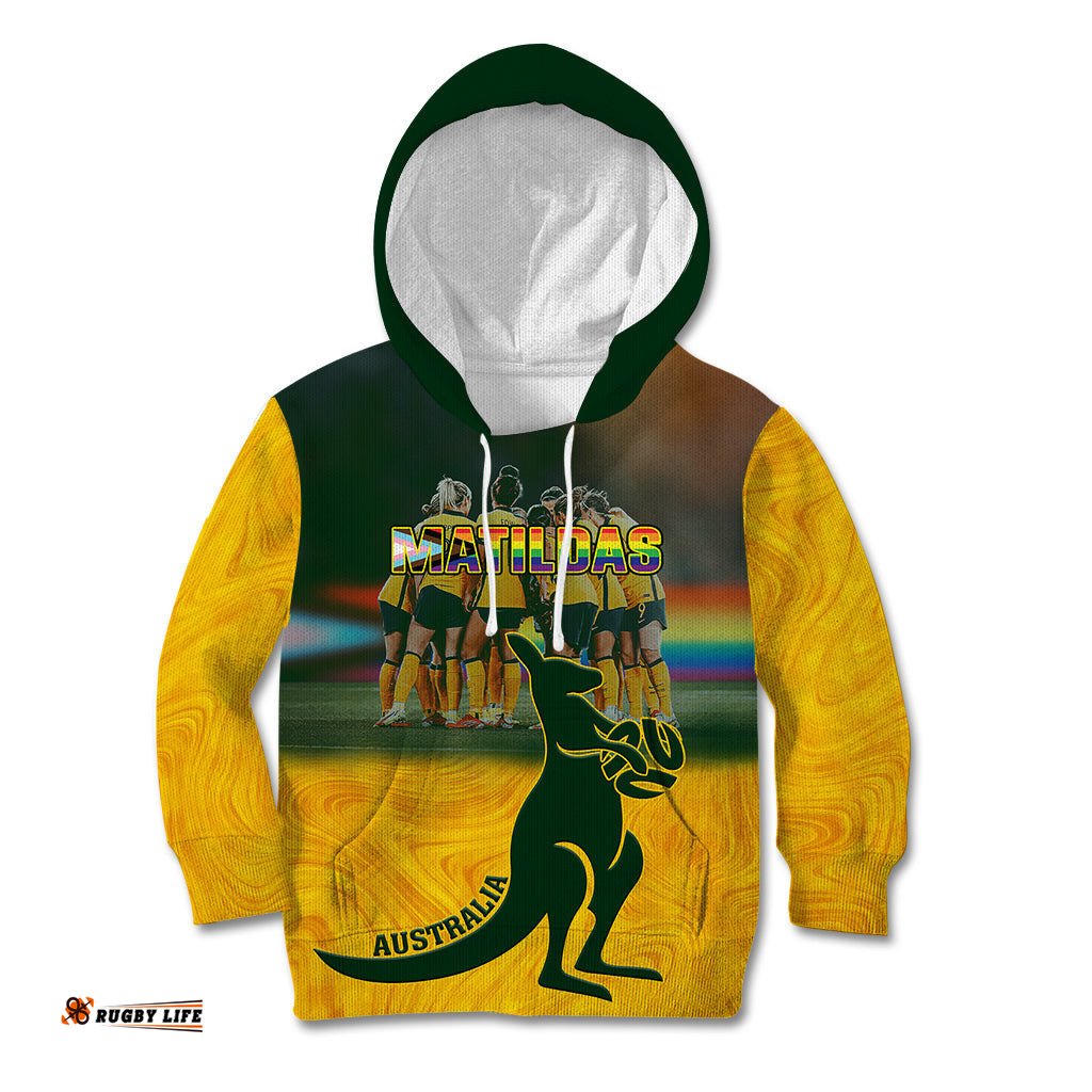 Custom Matildas Pride Kid Hoodie LGBT Kangaroo Australian Proud