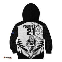 Custom New Zealand Rugby Kid Hoodie Proud Aoteroa Stylised Maori Koru