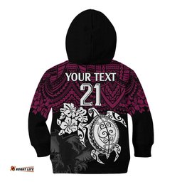Custom Sea Eagles Rugby Kid Hoodie Silvertails Hibiscus and Turtle With Polynesian Pattern