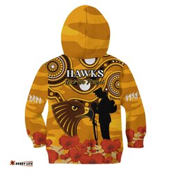 Hawks Football ANZAC Hoodie KID Indigenous Mix Poppy Camouflage