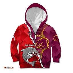 Custom Personalised Broncos Mix Dolphins Rugby Kid Hoodie Sporty Style