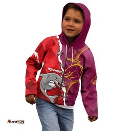Custom Personalised Broncos Mix Dolphins Rugby Kid Hoodie Sporty Style