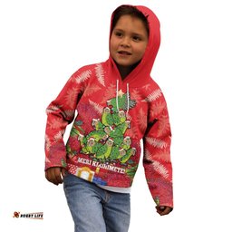 Kakapo New Zealand Christmas Kid Hoodie Meri Kirihimete Pohutukawa Red Color