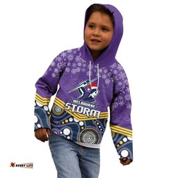 Custom Storm Rugby Christmas Kid Hoodie Merry Xmas Mix Aboriginal Art