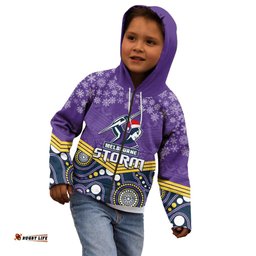 Custom Storm Rugby Christmas Kid Hoodie Merry Xmas Mix Aboriginal Art