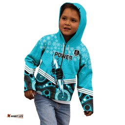 Custom Port Adelaide Football Christmas Kid Hoodie Merry Xmas Mix Aboriginal Art