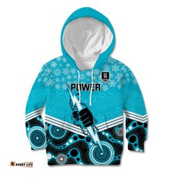 Custom Port Adelaide Football Christmas Kid Hoodie Merry Xmas Mix Aboriginal Art