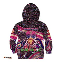 Merry Christmas AFL Brisbane Lions Kid Hoodie Aboriginal Santa Football Mascot