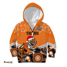 Custom Tigers Rugby Christmas Kid Hoodie Merry Xmas Mix Aboriginal Art