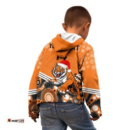 Custom Tigers Rugby Christmas Kid Hoodie Merry Xmas Mix Aboriginal Art