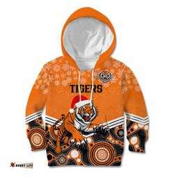 Custom Tigers Rugby Christmas Kid Hoodie Merry Xmas Mix Aboriginal Art