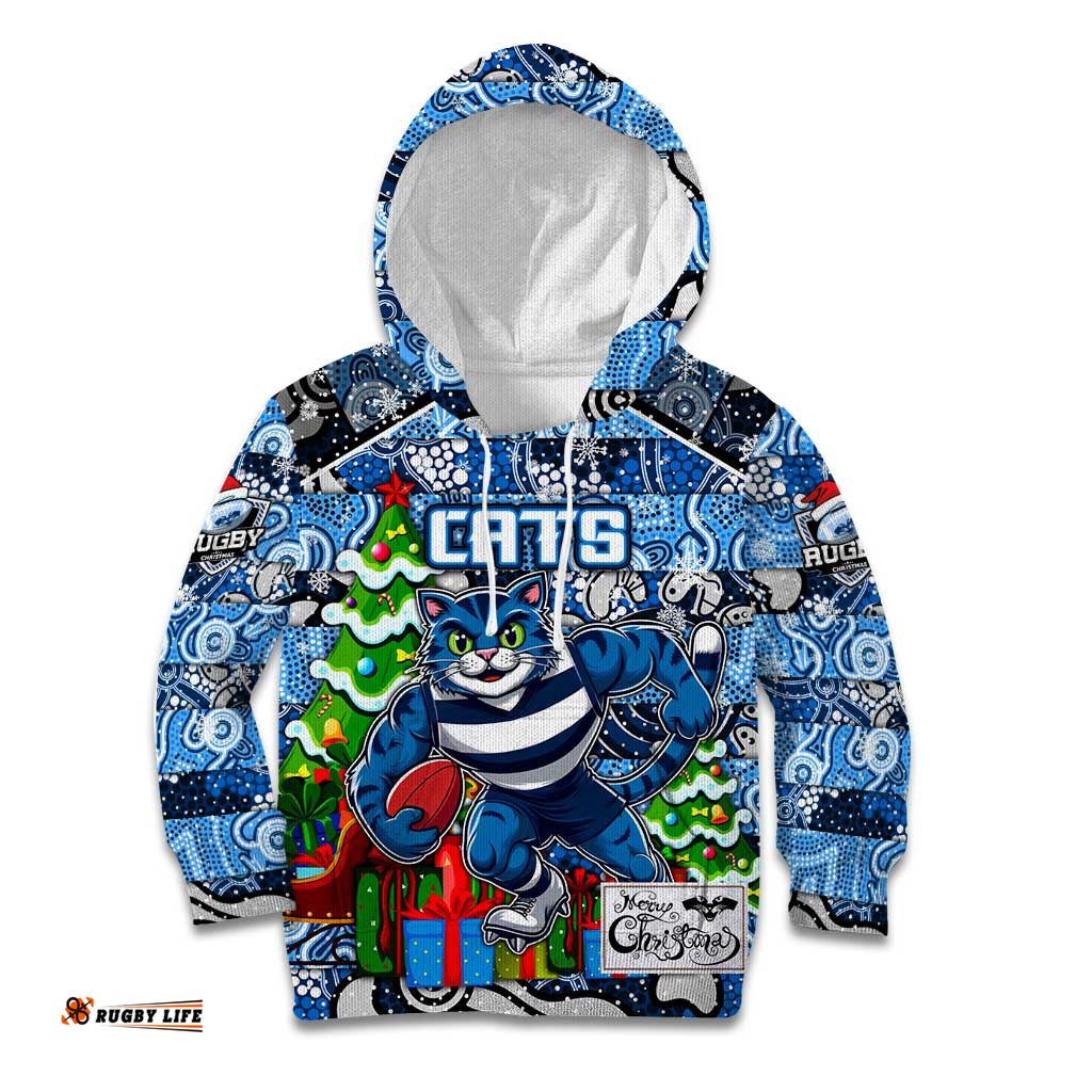 Custom Cats Football Merry Christmas Kid Hoodie Indigenous Australian Art