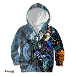 Kangaroo Aboriginal Pattern Dot Art Kid Hoodie