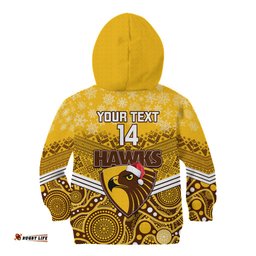 Custom Hawthorn Football Christmas Kid Hoodie Merry Xmas Mix Aboriginal Art