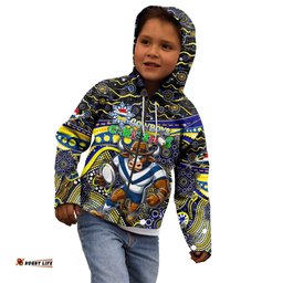 Merry Christmas Cowboys Kid Hoodie Aboriginal Santa Rugby Mascot North Queensland