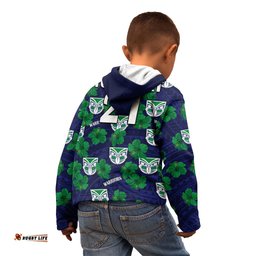 Custom Text And Number New Zealand Warriors Rugby Kid Hoodie Polynesian Style With Hibiscus