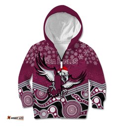 Custom Sea Eagles Rugby Christmas Kid Hoodie Merry Xmas Mix Aboriginal Art