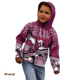 Custom Sea Eagles Rugby Christmas Kid Hoodie Merry Xmas Mix Aboriginal Art
