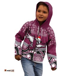 Custom Sea Eagles Rugby Christmas Kid Hoodie Merry Xmas Mix Aboriginal Art