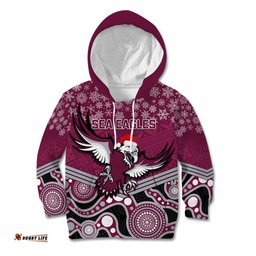 Custom Sea Eagles Rugby Christmas Kid Hoodie Merry Xmas Mix Aboriginal Art