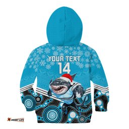 Custom Sharks Rugby Christmas Kid Hoodie Merry Xmas Mix Aboriginal Art