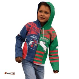 Custom Roosters Rabbitohs Kid Hoodie NRL Tribal Half Style